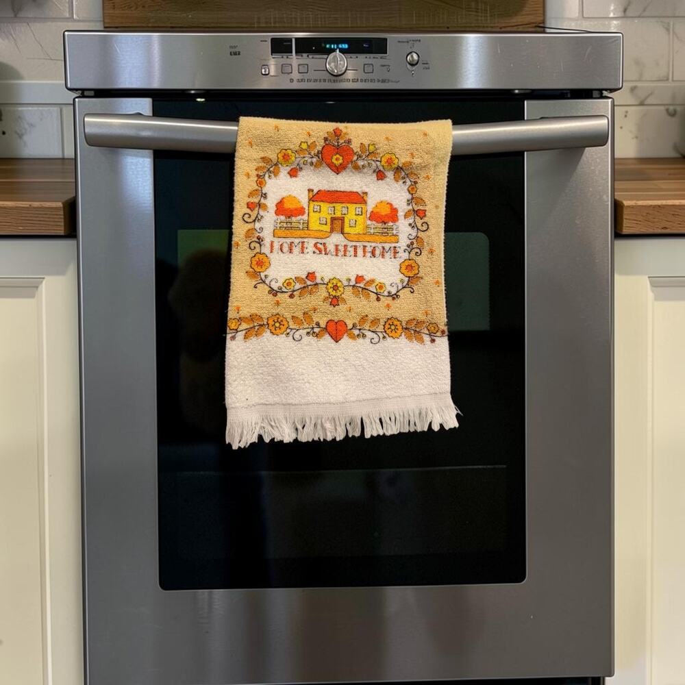 NEW Vintage MCM Kitchen Towel Yellow Orange Green Home Sweet Home 4068/20